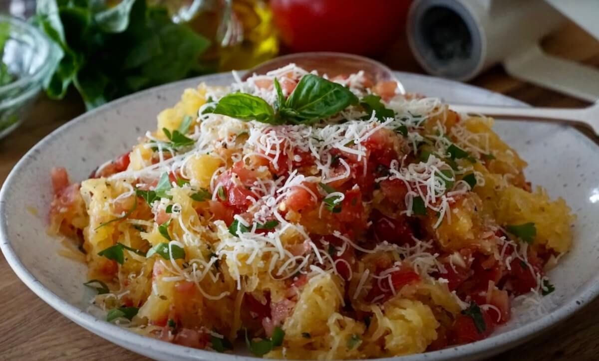 roasted spaghetti squash with parmesan curls